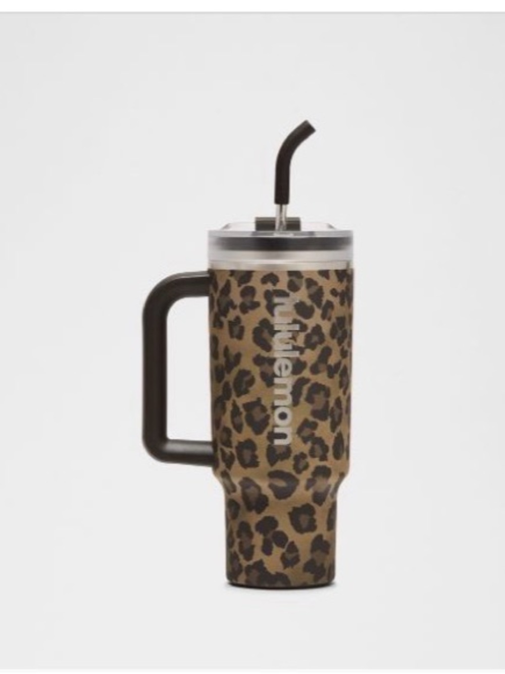 Lululemon athletic Insulate Tumbler Mug with Leopard Print and Handle 40 oz